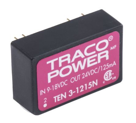 TRACOPOWER TEN 3N DC/DC-Wandler 3W 12 V Dc IN, 24V Dc OUT / 125mA 1.5kV Dc Isoliert