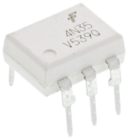 Onsemi, 4N35VM DC Input Transistor Output Optocoupler, Through Hole, 6-Pin DIP