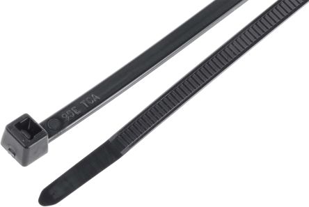 HellermannTyton Cable Tie, Inside Serrated, 200mm X 4.6 Mm, Black Nylon, Pk-100
