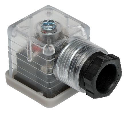 RS PRO 2P+E DIN 43650 A, Female Solenoid Valve Connector with Indicator Light, 110 V dc Voltage