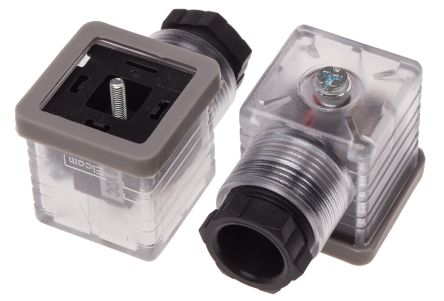 RS PRO 2P+E DIN 43650 A, Female Solenoid Valve Connector With Indicator Light, 250 V Dc Voltage
