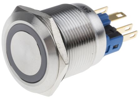 RS PRO Illuminated Push Button Switch, Latching, Panel Mount, 22mm Cutout, SPDT, White LED, 250V Ac, IP65, IP67