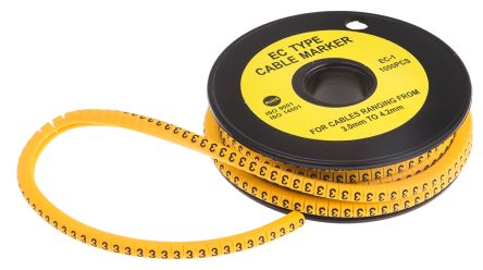 RS PRO Kabel-Markierer, Aufsteckbar, Beschriftung: 3, Schwarz Auf Gelb, Ø 3mm - 4.2mm, 4mm, 1000 Stück