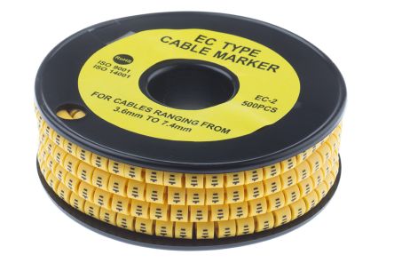 RS PRO Slide On Cable Markers, Black On Yellow, Pre-printed Earth Symbol, 3.6 → 7.4mm Cable
