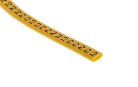 RS PRO Kabel-Markierer, Aufsteckbar, Beschriftung: 2, Schwarz Auf Gelb, Ø 3.5mm - 7mm, 5mm, 500 Stück