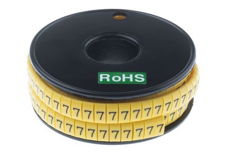 RS PRO Kabel-Markierer, Aufsteckbar, Beschriftung: 7, Schwarz Auf Gelb, Ø 3.5mm - 7mm, 5mm, 500 Stück