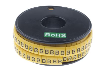 RS PRO Kabel-Markierer, Aufsteckbar, Beschriftung: B, Schwarz Auf Gelb, Ø 3.5mm - 7mm, 5mm, 500 Stück