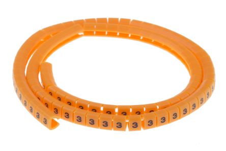 RS PRO Kabel-Markierer Schnappend, Beschriftung: 3, Schwarz Auf Orange, Ø 3mm - 3.4mm, 4mm, 100 Stück