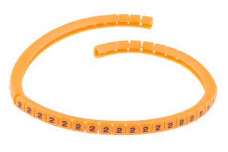 RS PRO Kabel-Markierer Schnappend, Beschriftung: 2, Schwarz Auf Orange, Ø 3mm - 3.4mm, 4mm, 100 Stück