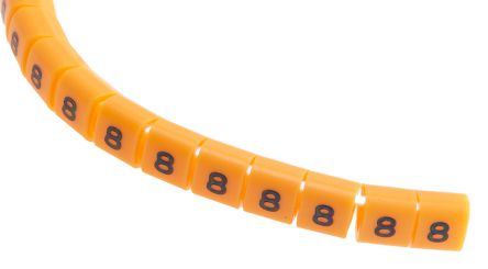 RS PRO Marcadores De Cable De Nylon 6 Negro Sobre Naranja, Texto: 8, Ø Máx. 3.4mm, Montaje: Snap On, 100 Uds.