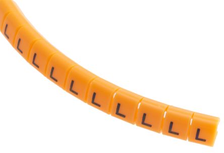 RS PRO Kabel-Markierer Schnappend, Beschriftung: L, Schwarz Auf Orange, Ø 3mm - 3.4mm, 4mm, 100 Stück