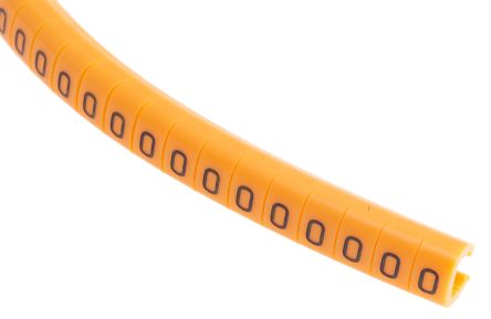 RS PRO Snap On Cable Markers, Black On Orange, Pre-printed 0, 4 → 5mm Cable