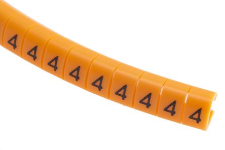 RS PRO Kabel-Markierer Schnappend, Beschriftung: 4, Schwarz Auf Orange, Ø 4mm - 5mm, 4mm, 100 Stück