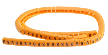RS PRO Kabel-Markierer Schnappend, Beschriftung: 8, Schwarz Auf Orange, Ø 4mm - 5mm, 4mm, 100 Stück