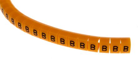 RS PRO Marqueurs De Câbles à Pression, Ø Câble 4 → 5mm, Texte : B, Noir Sur Orange