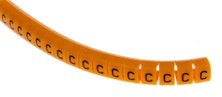 RS PRO Marqueurs De Câbles à Pression, Ø Câble 4 → 5mm, Texte : C, Noir Sur Orange