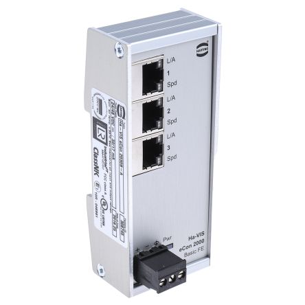 HARTING Conmutador Ethernet 24020030010, 3 Puertos RJ45, Montaje Carril DIN, 10/100Mbit/s