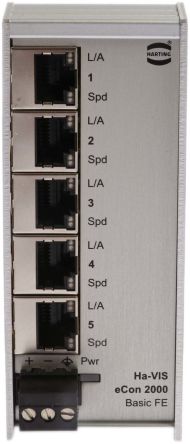HARTING Ethernet-Switch, 5 X RJ45 / 10/100Mbit/s, Bis 100m Für DIN-Schienen, 24V Dc