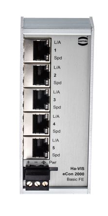 HARTING Switch Ethernet 5 Ports RJ45, 10/100Mbit/s, Montage Rail DIN 24V C.c.