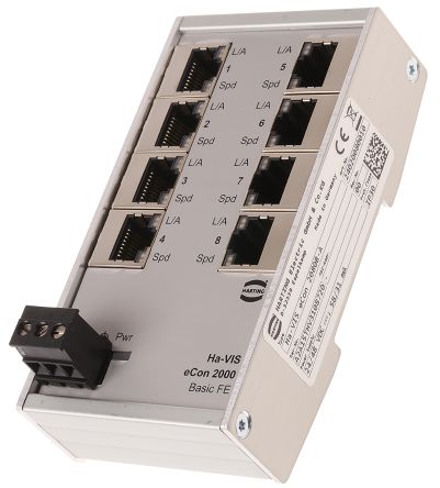 HARTING Switch Ethernet 8 Ports RJ45, 10/100Mbit/s, Montage Rail DIN 24V C.c.