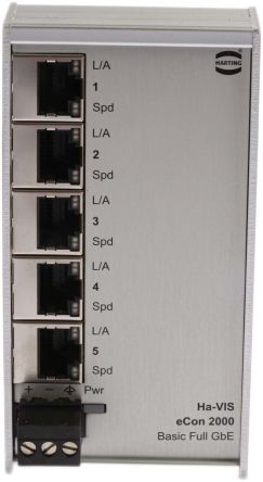 HARTING Switch Ethernet 5 Ports RJ45, 10/100/1000Mbit/s, Montage Rail DIN 48V C.c.