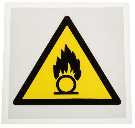 RS PRO Señal De Advertencia, Tipo Etiqueta Con Pictograma: Advertencia: Sustancia Comburente, Autoadhesivo, 100mm X 100 Mm