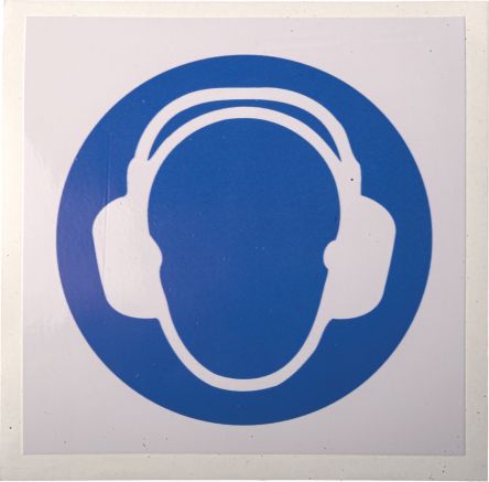 RS PRO 强制性标志, 标示Ear Protection（耳朵的保护） 100 mm, 蓝色/白色, 乙烯基, 标签
