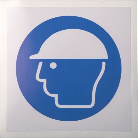 RS PRO 强制性标志, 标示Head Protection（头部保护） 100 mm, 蓝色/白色, 乙烯基, 标签