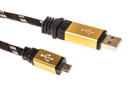 Roline USB-Kabel, USBA / Micro-USB B, 1.8m USB 2.0 Schwarz/Gold