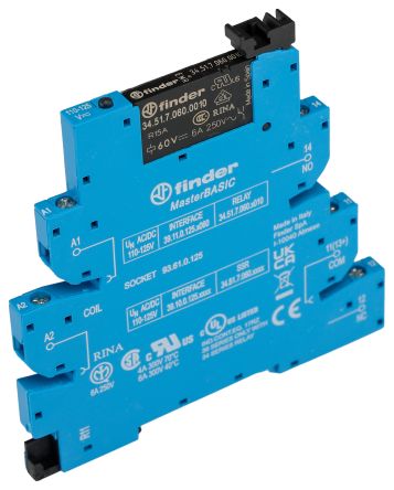 Finder 39 Series Interface Relay Module, DIN Rail Mount, 110V ac/dc Coil, SPDT, 1-Pole, 6/10A Load