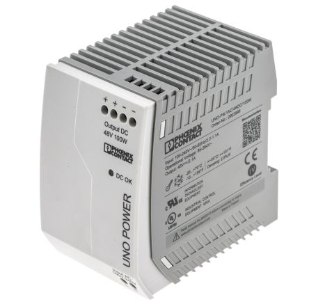 Phoenix Contact UNO-PS/1AC/48DC/100W Switch-Mode DIN-Schienen Netzteil 100W, 85 → 264V Ac, 48V Dc / 2.1A