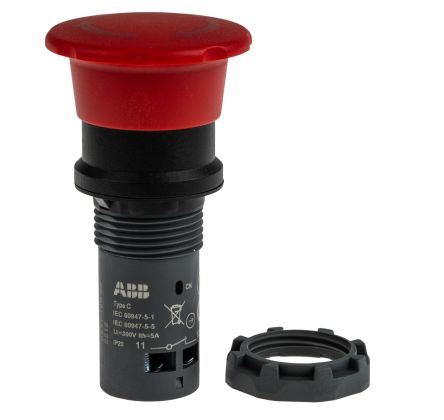 ABB CE4T Tafelmontage Not-Aus-Schalter, 125 V Dc, 240V Ac, 2 Öffner Rundform, Rot Ø 22.5mm, 40mm, X 73mm, X 40mm,