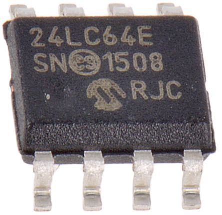 Microchip AEC-Q100 Memoria EEPROM 24LC64-E/SN, 64kB, 8k X, 8bit, Serie I2C, 900ns, 8 Pines SOIC