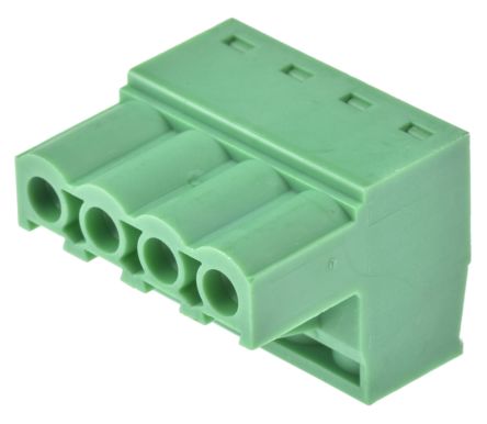 Wurth Elektronik Borne Enchufable Para PCB Hembra Ángulo Recto De 4 Vías, Paso 5mm, 20A, De Color Verde, Montaje De