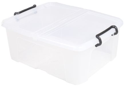 RS PRO 24L Polymer Aufbewahrungsbox Mit Scharnier-Deckel, Transparent 190mm X 395mm X 500mm