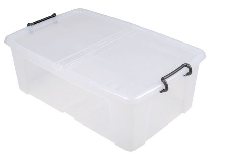 RS PRO 50L Polymer Aufbewahrungsbox Mit Scharnier-Deckel, Transparent 230mm X 450mm X 700mm