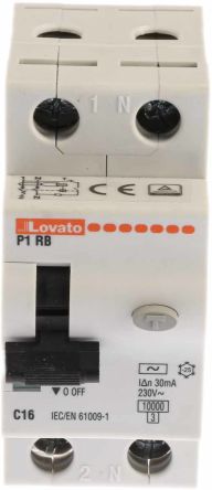 Lovato RCBO P1RB FI/LS-Schalter 16A, 1P+N-polig Typ C, Empfindlichkeit 30mA, DIN-Schienen-Montage