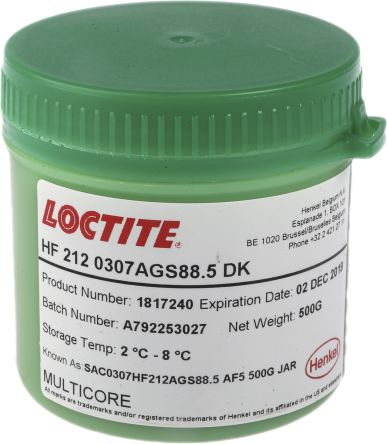 Loctite HF212 SAC0307 AGS Lead Free Solder Paste, 500g Tub