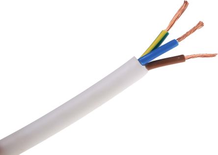RS PRO Netzkabel, 3-adrig Typ Brandverhalten Weiß X 1,5 Mm² /Ø 7.4 → 9.4mm, 100m, 500 V