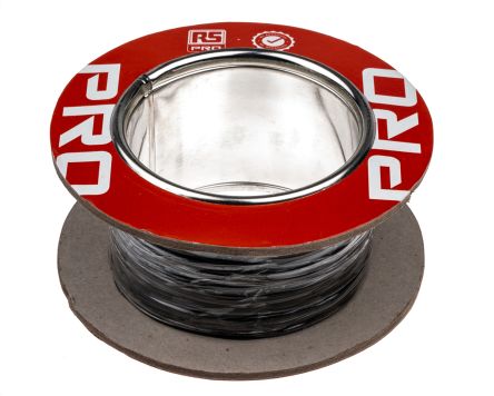 RS PRO Black 0.12 Mm² Hook Up Wire, 26 AWG, 7/0.15 Mm, 100m, PTFE Insulation