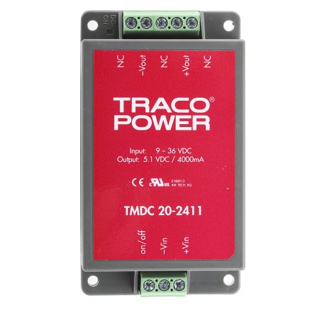 TRACOPOWER TMDC 20 DC/DC-Wandler 20W 24 V Dc IN, 5V Dc OUT / 4A 2.5kV Dc Isoliert