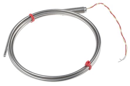 RS PRO k型热电偶, 3mm直径 x 1m长探头, 最高感应+1100°C, 电缆接端, 100mm线长, Inconel探头