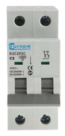 Europa EUC MCB Leitungsschutzschalter Typ C, 2-polig 2A 230V, Abschaltvermögen 10 KA EUC2P DIN-Schienen-Montage