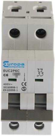 Europa EUC MCB Leitungsschutzschalter Typ C, 2-polig 6A 230V, Abschaltvermögen 10 KA EUC2P DIN-Schienen-Montage
