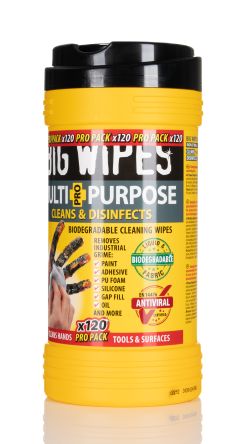 Big Wipes MULTI-PURPOSE PRO+ Desinfektionsmittel-Reinigungstücher, Gelb, 200 X 300mm, 120 Tücher Pro Packung
