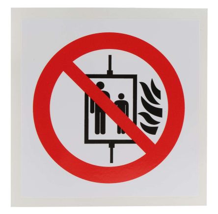 RS PRO 乙烯基 消防安全标志, 黑色/红色/白色, 无文字, 标示火灾情况下请勿使用电梯