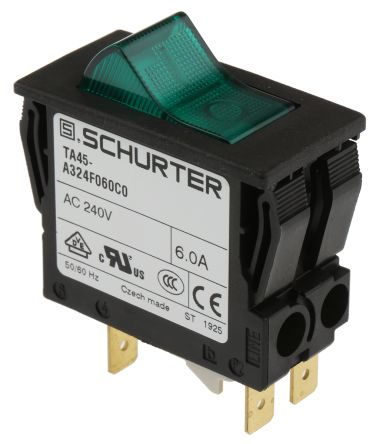 Schurter 热断路器, TA45 系列, 6A, 2 极