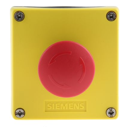 Siemens 3SU1 SMD Not-Aus-Schalter, 5 → 500V, 1 Öffner, Kunststoff, Pilzkopf, Rot, Gelb, 85mm, X 64mm, X 85mm,