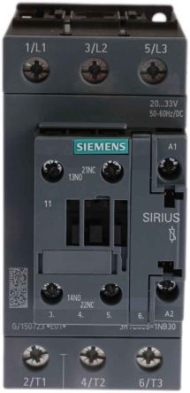 Siemens SIRIUS 3RT2 Leistungsschütz / 24 V Ac/dc Spule, 3 -polig 3 Schließer, 400 V Ac / 50 A