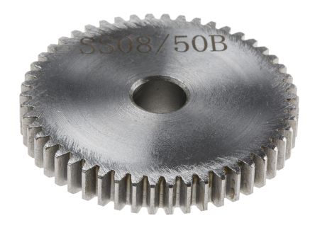 RS PRO Steel 50 Teeth Spur Gear, 0.8 Module, 8mm Bore Diam, 40mm Pitch Diam, 19mm Hub Diam
